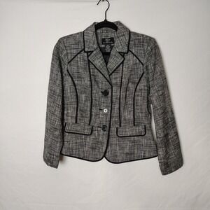 Trenz‎ Petite Black Gray Textured Button Front Blazer Jacket PS